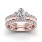 14k Rose Gold 1 Ct Round Cut Diamond Crown Style Bridal Ring Set I-J I2
