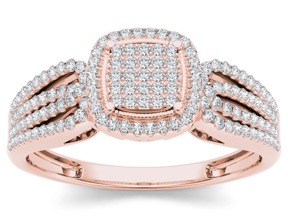 14k Rose Gold 0.35 Ct Round Cut Diamond Halo Cluster Engagement Ring HI I2 Size