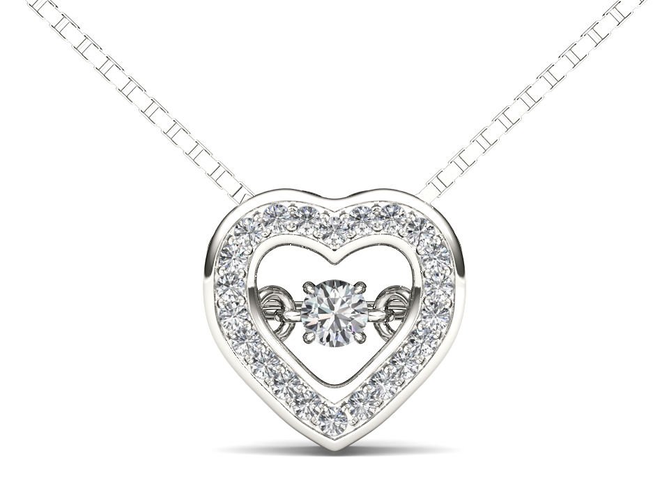 10k White Gold 0.20 Ct Natural Round Cut Diamond Heart Pendant Necklace HI I2