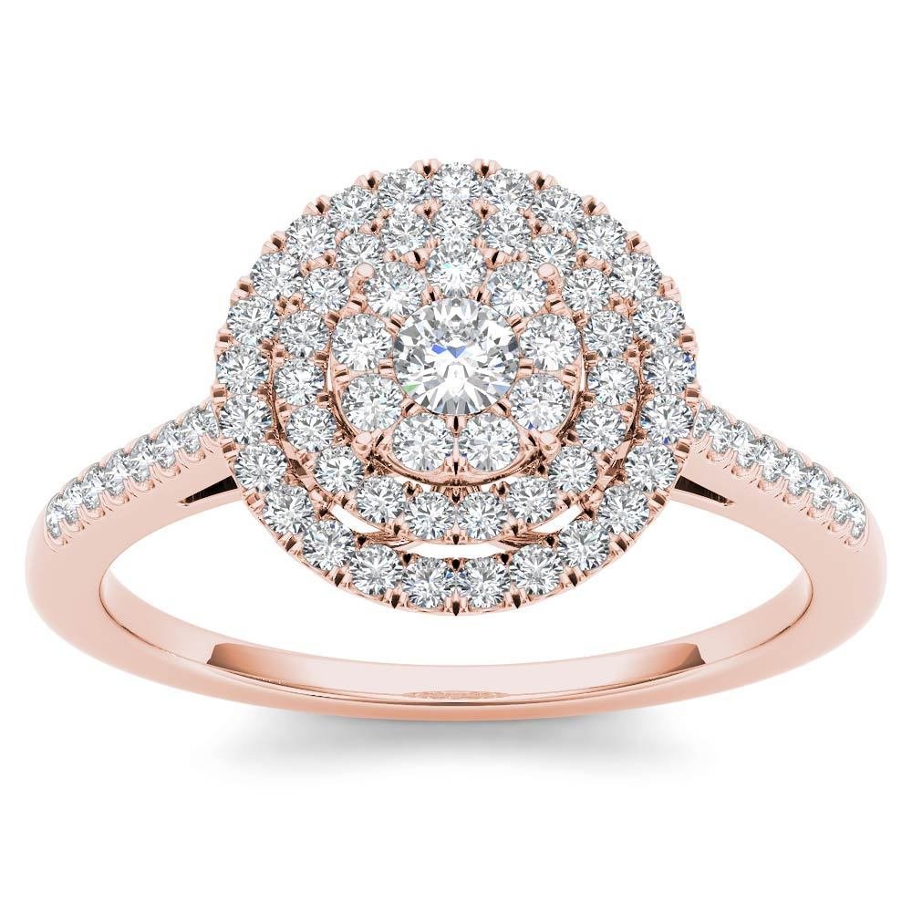 Genuine 14K Rose Gold 0.33 Ct Round Cut Diamond Cluster Engagement Ring