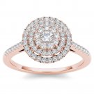 Genuine 14K Rose Gold 0.33 Ct Round Cut Diamond Cluster Engagement Ring