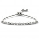 925 Solid Sterling Silver 0.15 Ct Round Cut Diamond Bolo Bracelet HI