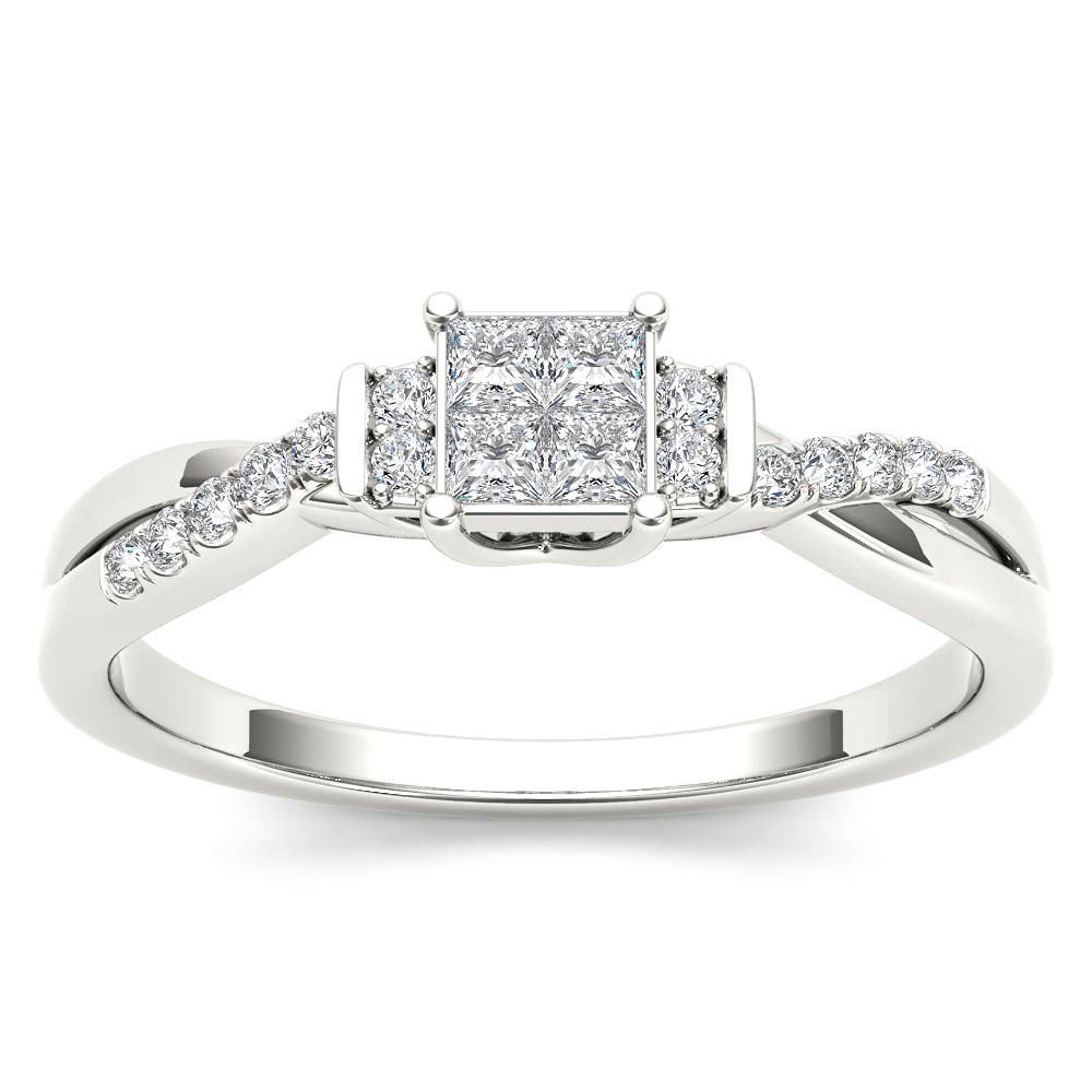 14k White Gold 0.25 Ct Princess Cut Diamond Classic Engagement Ring HI I2 Size 7