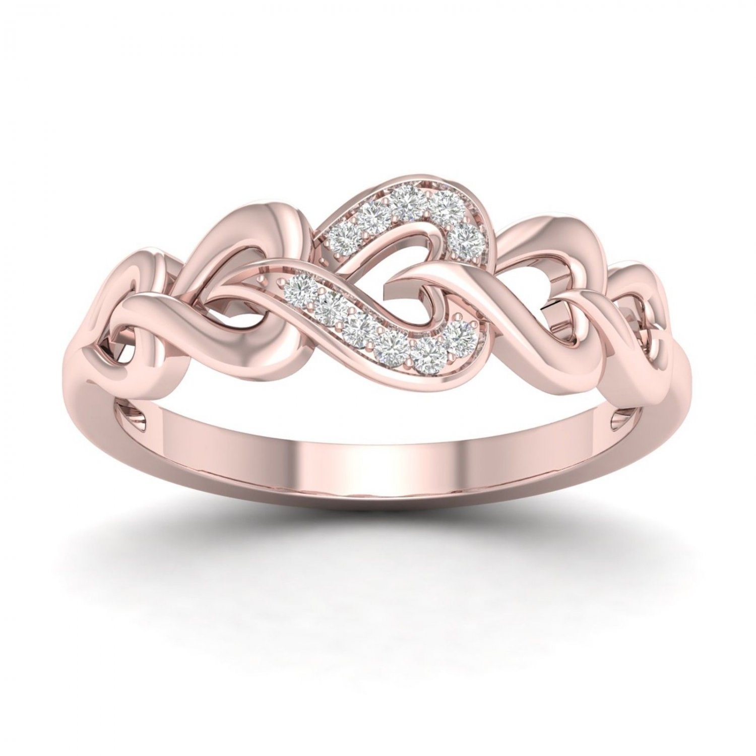 10k Rose Gold 0.06 Ct Diamond Interlocking Heart Fashion Engagemeny Ring HI I2