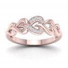 10k Rose Gold 0.06 Ct Diamond Interlocking Heart Fashion Engagemeny Ring HI I2