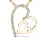 Solid 10k Yellow Gold 0.08Ct Round Cut Diamond Dual Heart Pendant Necklace HI I2 Solid 10k Yellow Gold 0.08Ct Round Cut Diamond Dual Heart Pendant Necklace HI I2