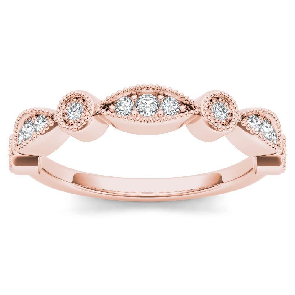 Solid 10K Rose Gold 0.10 Ct Round Cut Diamond Wedding Band