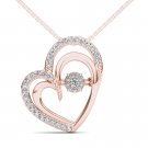10k Rose Gold 0.15 Ct Round Cut Diamond Dual Heart Beat Pendant Necklace HI I2