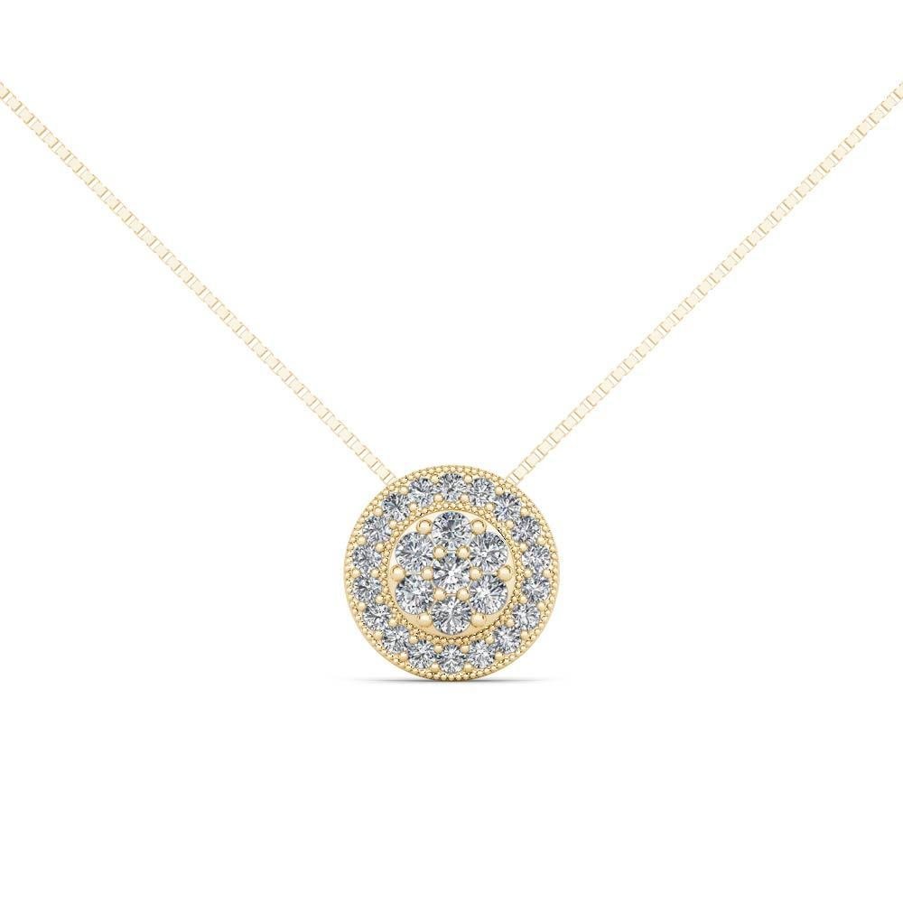 Sold 10k Yellow Gold 0.5Ct Round Cut  Diamond Cluster Halo Necklace HI I2