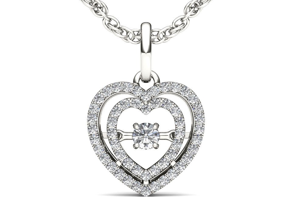 10k White Gold 0.18 Ct Round Cut Diamond Dual Heart Beat Pendant Necklace HI I2