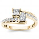 14K Yellow Gold 0.62 Ct Princess Cut Diamond Two Stone Engagement Ring