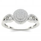 14k White Gold 0.2 Ct Natural Round Cut Diamond Halo Fashion Engagement Ring HI