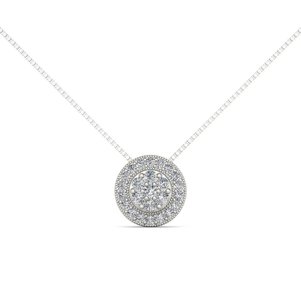Sold 10k White Gold 0.5Ct Round Cut  Diamond Cluster Halo Necklace HI I2