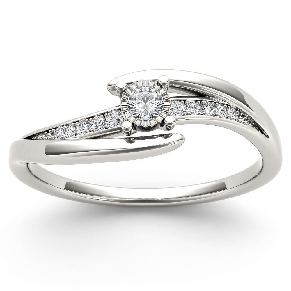 14k White Gold 0.10 Ct Natural Round Cut Diamond Fashion Engagement Ring HI I2