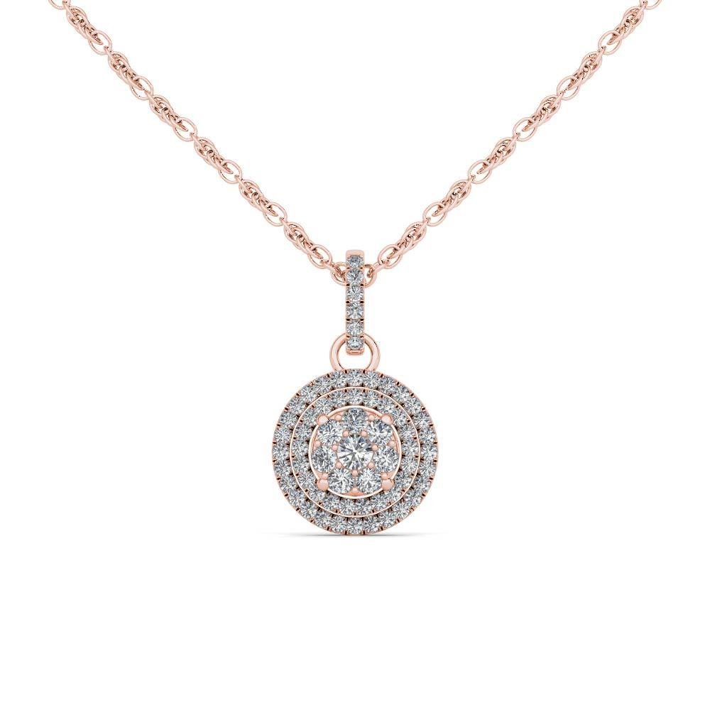 Genuine 10k Rose Gold 0.5Ct Round Cut Real Diamond Halo Necklace HI I2