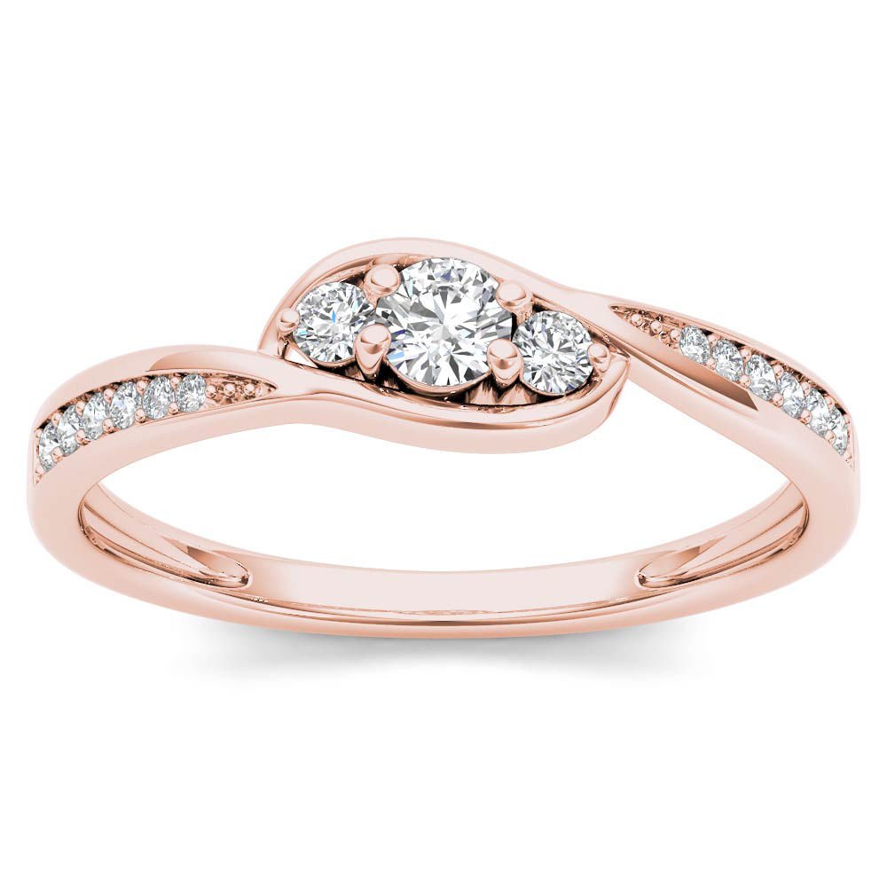 14k Rose Gold 0.22 Ct Round Cut Diamond Three Stone Engagement Anniversary Ring