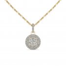 Genuine 10k Yellow Gold 0.5Ct Round Cut Real Diamond Halo Necklace HI I2