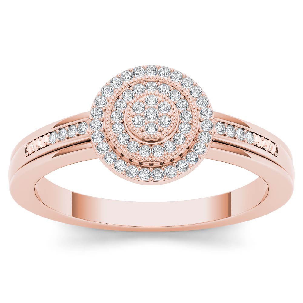 Natural 14k Rose Gold 0.15 Ct Round Cut Diamond Double Halo Engagement Ring HI