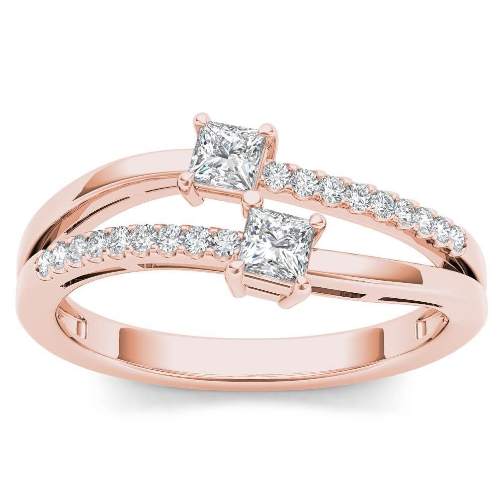 Genuine 14K Rose Gold 0.33 Ct Brillant Princess Cut Diamond Engagement Ring