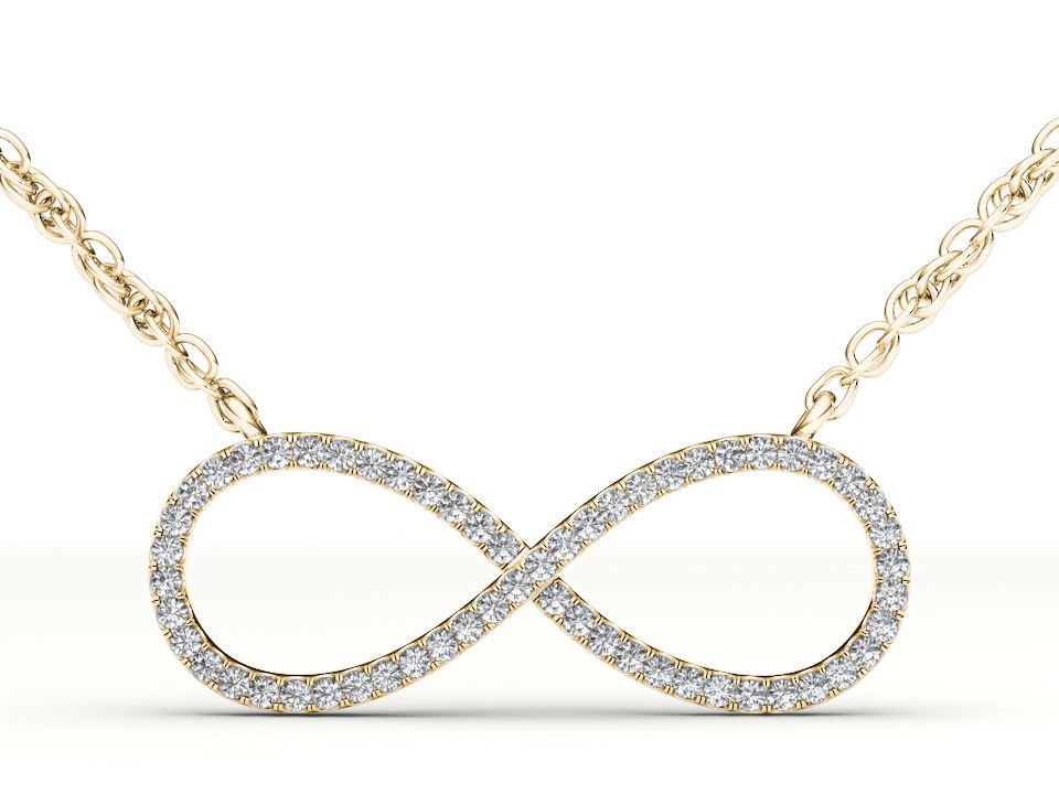 Solid 10k Yellow Gold 0.15 Ct Round Cut Diamond Infinity Pendant Necklace HI I2