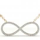 Solid 10k Yellow Gold 0.15 Ct Round Cut Diamond Infinity Pendant Necklace HI I2