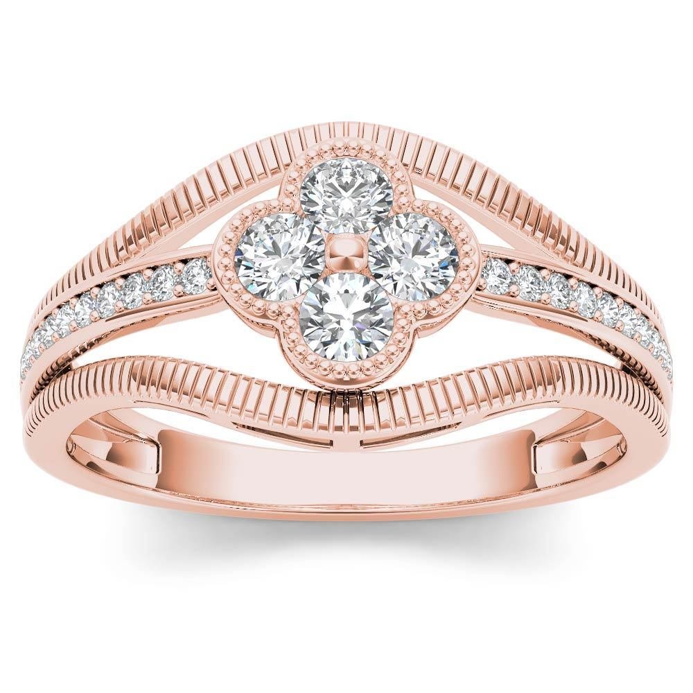 Genuine 0.33 Carat 10K Rose Gold Natural Round Cut Diamond Engagement Ring HI