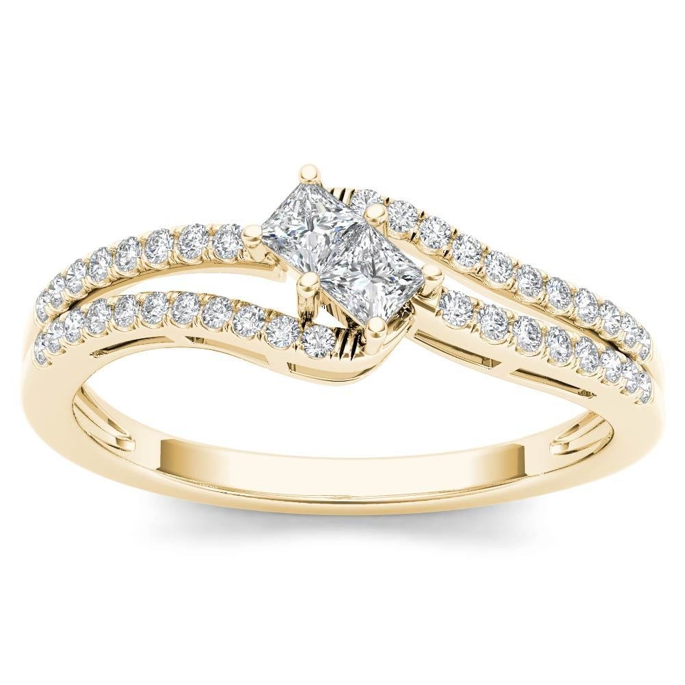 14K Yellow Gold 0.33 Ct Princess Cut Diamond Two Stone Engagement Ring I2