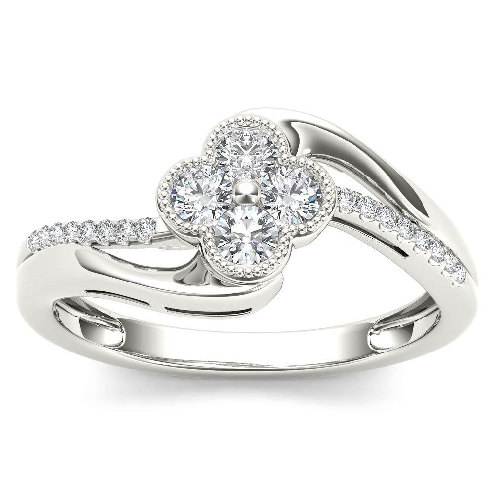 0.33 Ct 10K White Gold Natural Round Cut Diamond Engagement Ring HI