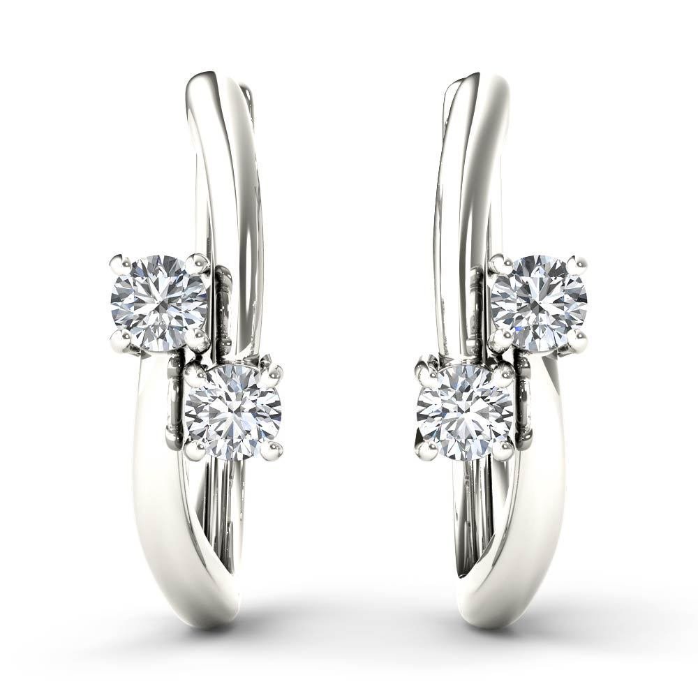 10k White Gold 0.33 Ct Brilliant Round Cut Diamond Two-Stone Hoop Earrings