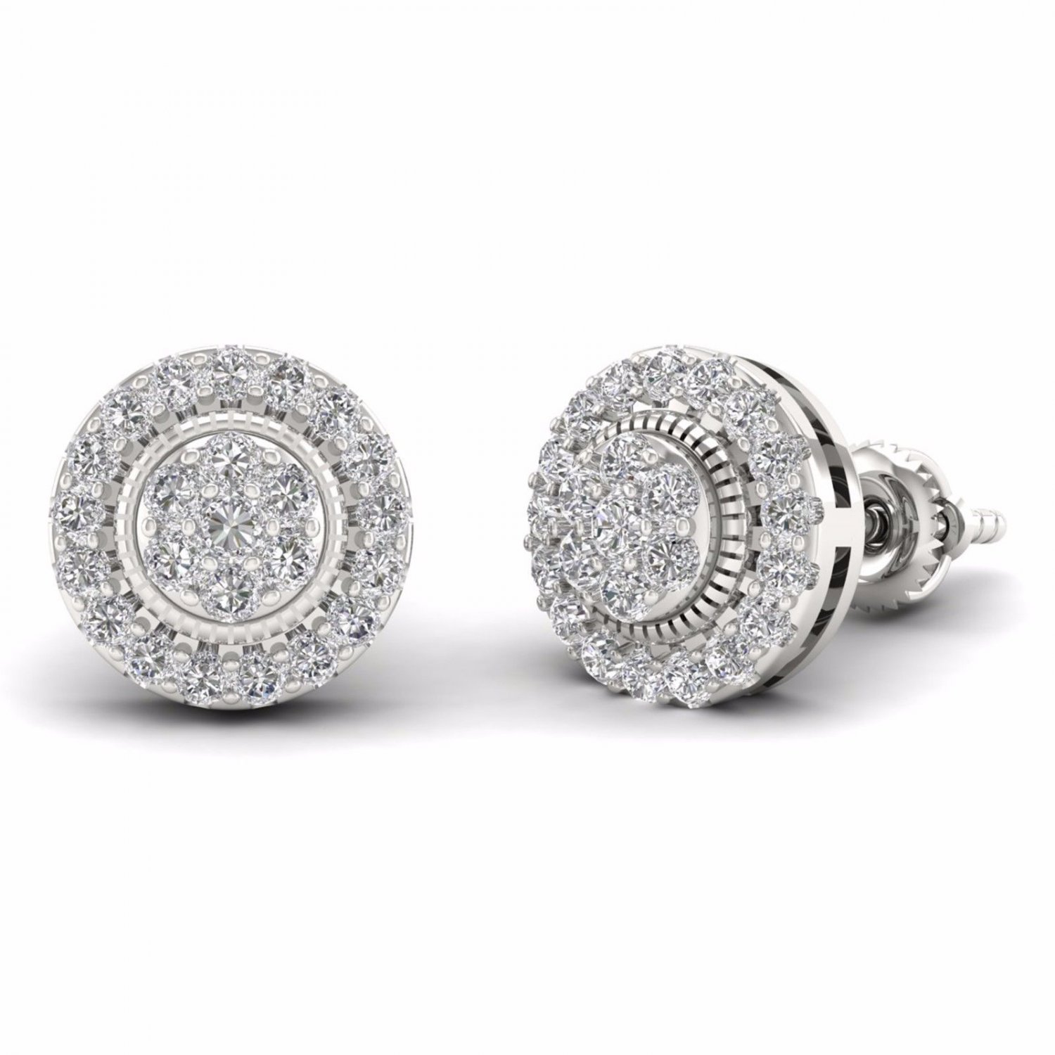 S925 Sterling Silver 0.50Ct Natural Round Cut  Diamond  Halo Stud Earrings HI
