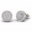 S925 Sterling Silver 0.50Ct Natural Round Cut  Diamond  Halo Stud Earrings HI