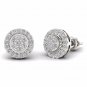 S925 Sterling Silver 0.50Ct Natural Round Cut  Diamond  Halo Stud Earrings HI