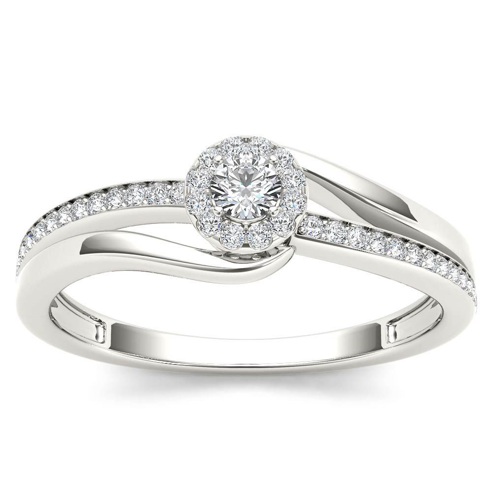 Natural 14k White Gold 0.25 Ct Diamond Halo Bypass Engagement Ring HI I2 Size 7