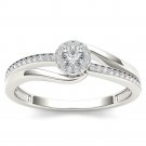 Natural 14k White Gold 0.25 Ct Diamond Halo Bypass Engagement Ring HI I2 Size 7