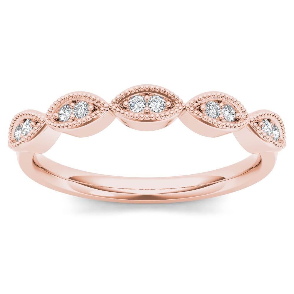 Genuine 10K Rose Gold 0.06 Ct Round Cut Diamond Wedding Band