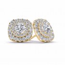 0.50 Ct Natural Round Cut Diamond Double Halo Stud Earrings in 10k Yellow Gold