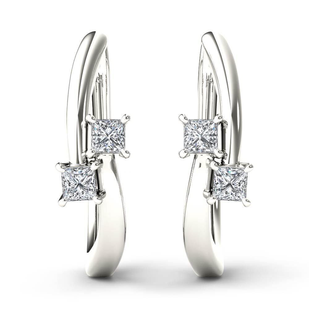 10k White Gold 0.33 Ct Brilliant Princess Cut Diamond Two-Stone Hoop Earrings