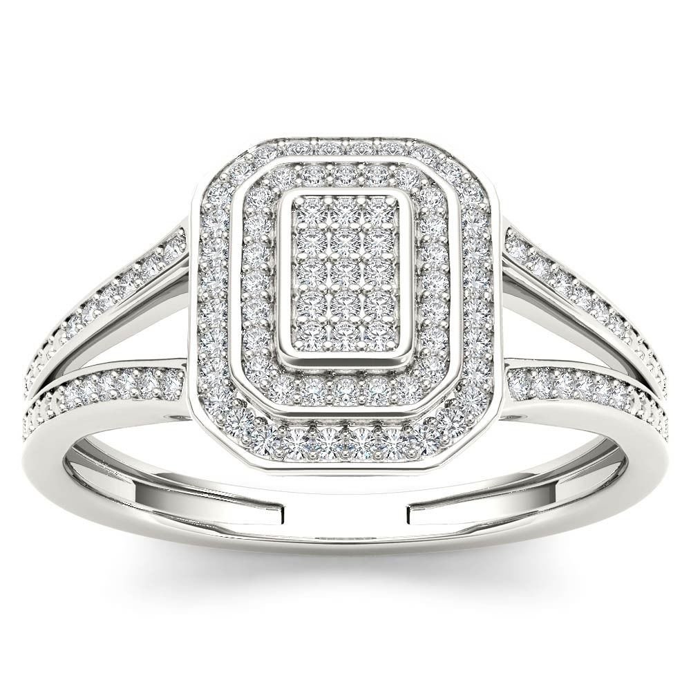 Genuine 14k White Gold 0.25 Ct Round Cut Diamond Cluster Engagement Ring HI I2