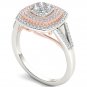 10K Pink Two Tone White Gold 0.50 Ct Round Cut Diamond Cluster Engagement Ring