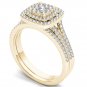 14k Yellow Gold 0.50Ct Natural Diamond Cushion Shaped Halo Engagement Ring Set