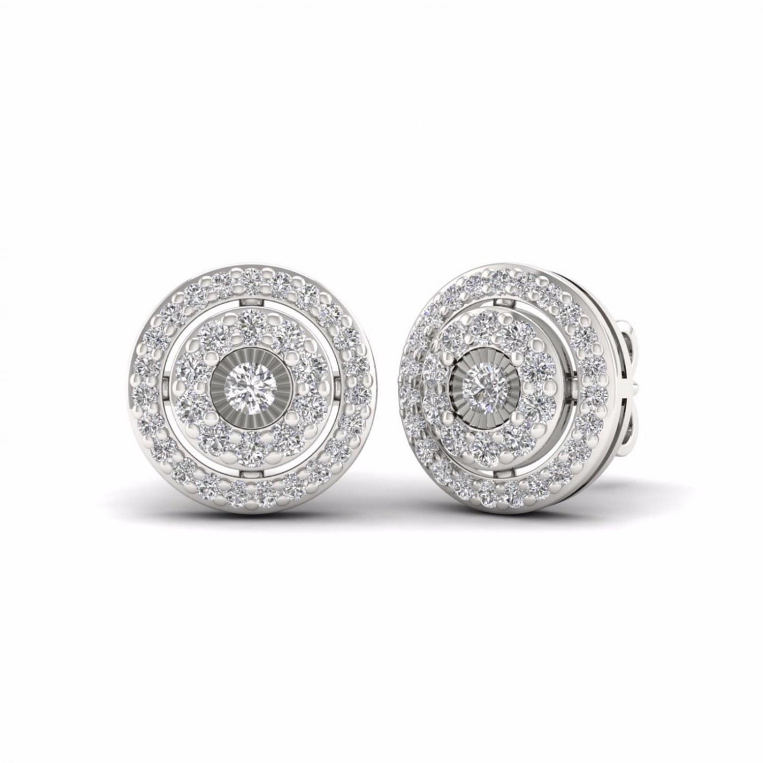 S925 Sterling Silver 0.42Ct Round Cut Diamond  Double Halo Stud Earrings