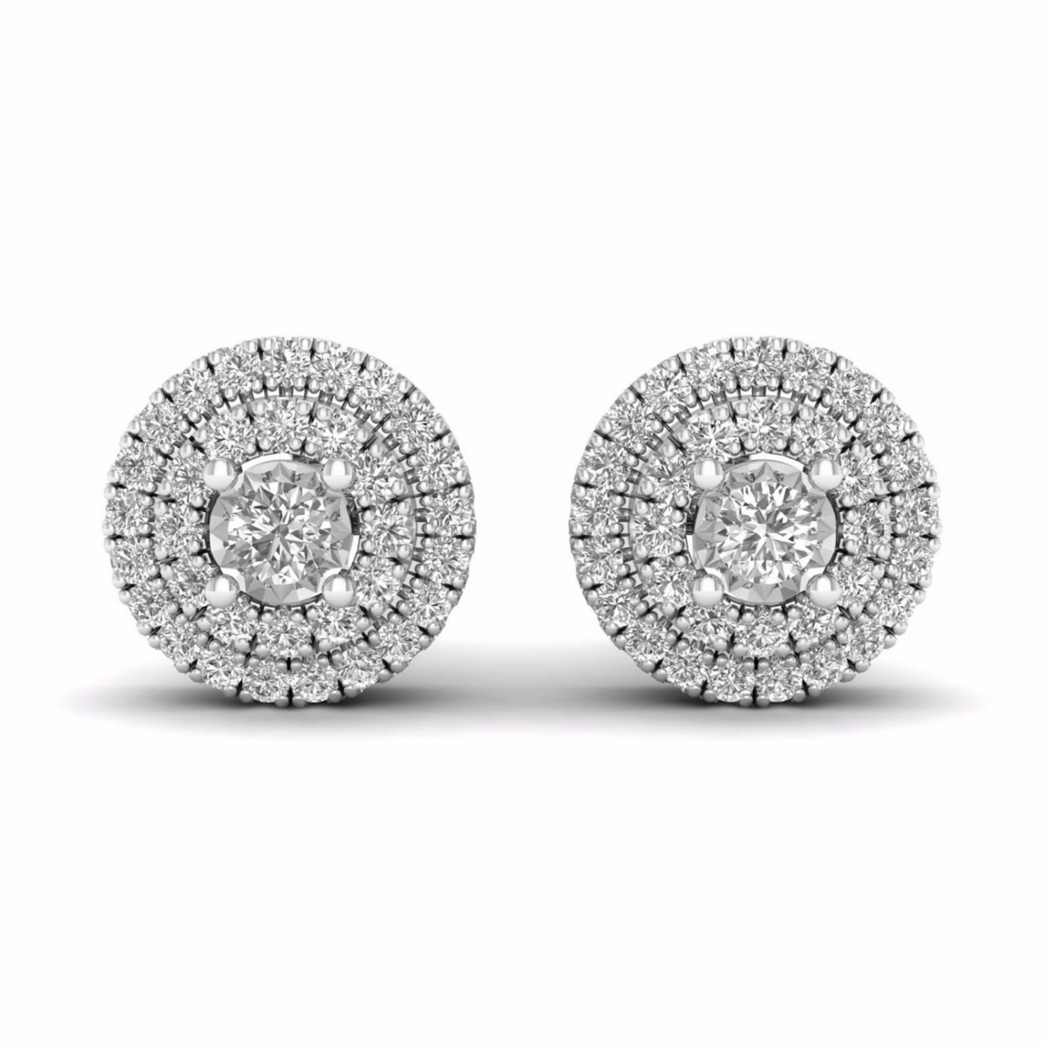 S925 Sterling Silver 0.25Ct Natural Diamond  Double Halo Stud Earrings I2