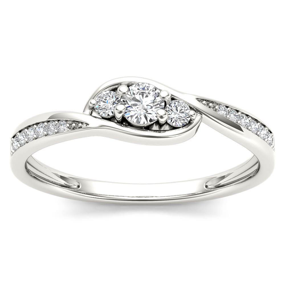 14k White Gold 0.22 Ct Round Cut Diamond Three Stone Engagement Anniversary Ring