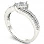 Genuine 14K White Gold 0.50 Ct Princess Cut Diamond Two Stone Engagement Ring