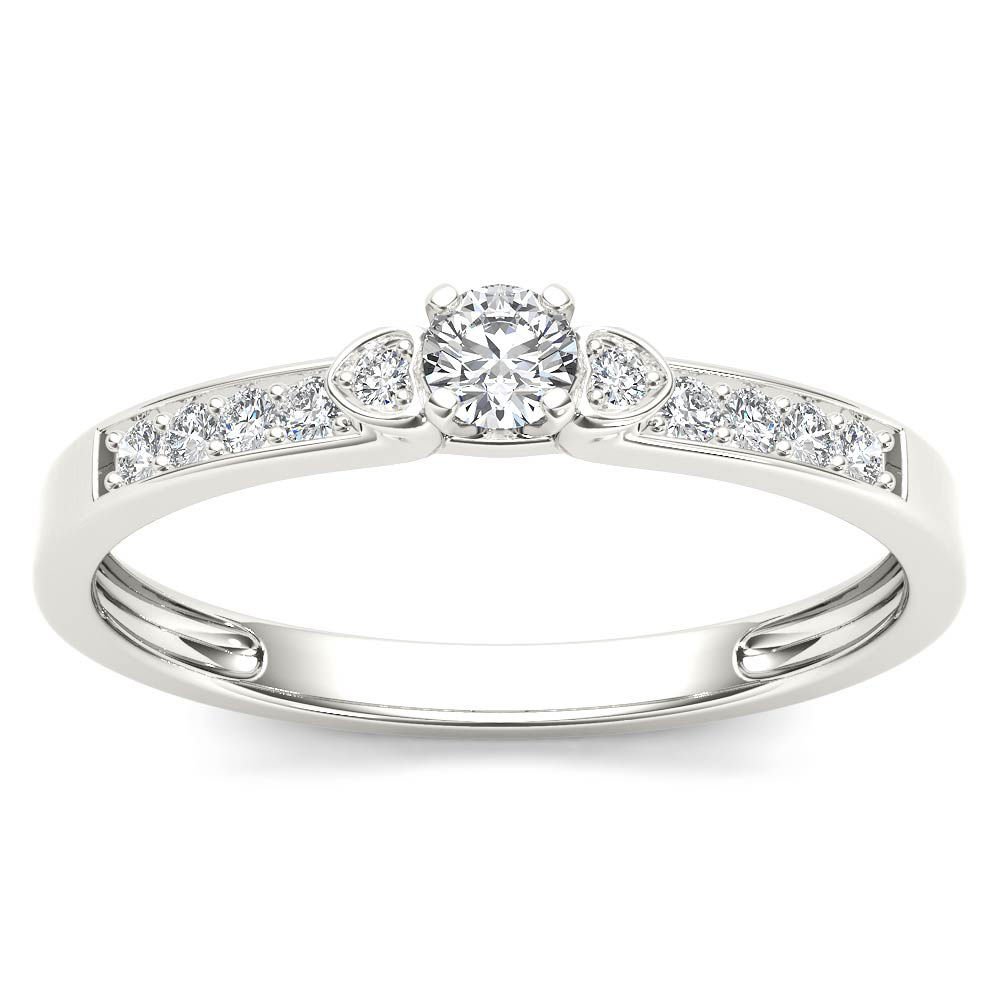 Genuine 14k White Gold 0.19 Ct Round Cut Diamond Classic Engagement Ring HI I2