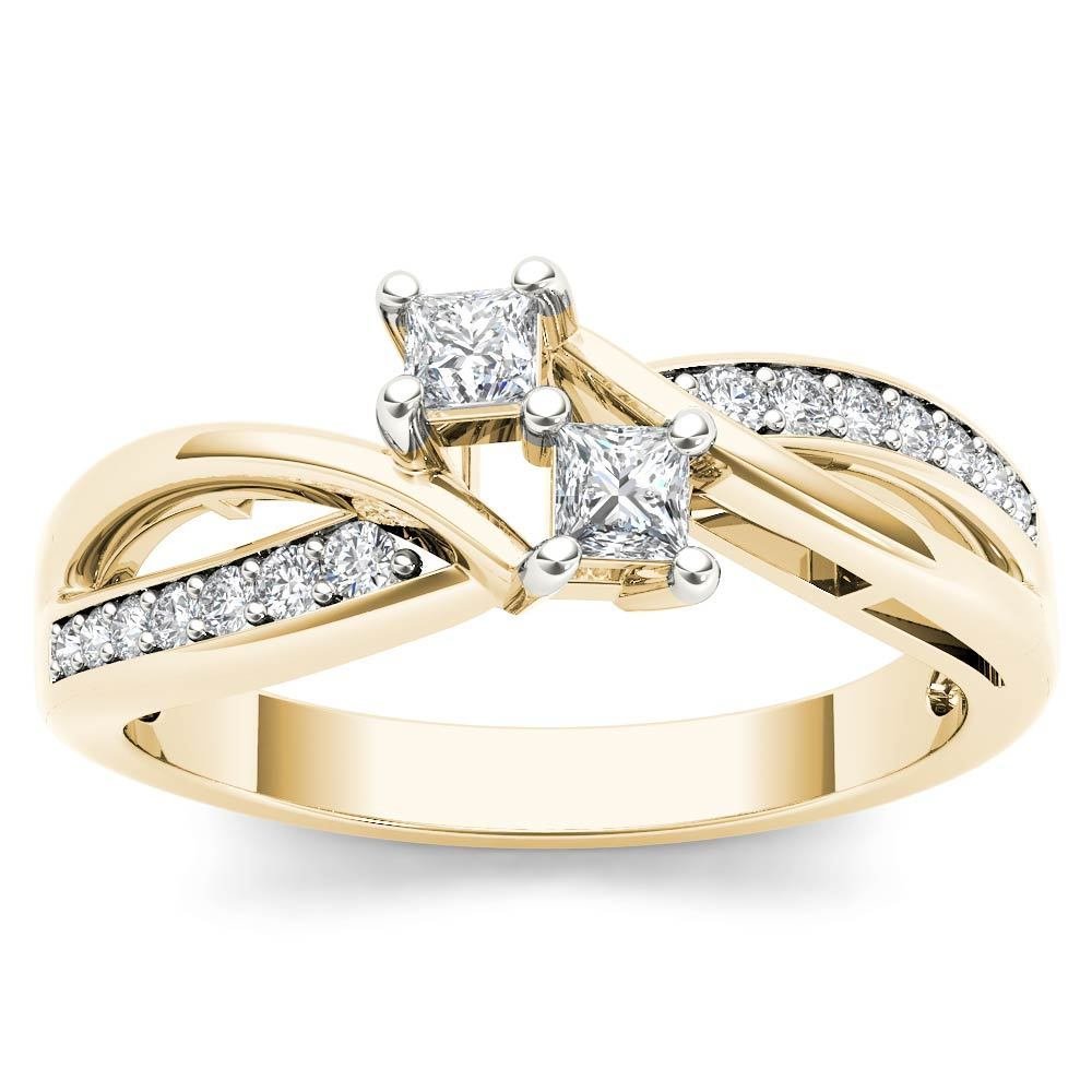 Genuine 10K Yellow Gold 0.33 Ct Brillant Princess Cut Diamond Engagement Ring