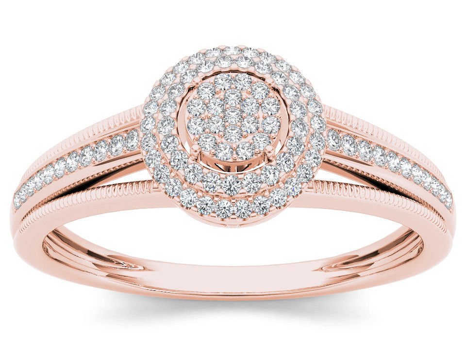 14k Rose Gold 0.20 Ct Natural Round Cut Diamond Cluster Halo Engagement Ring HI