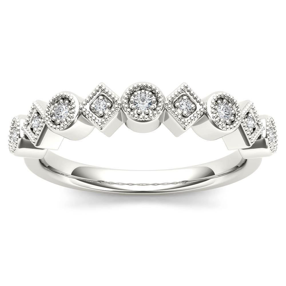 Genuine 10K White Gold 0.08 Ct Round Cut Diamond  Wedding Band
