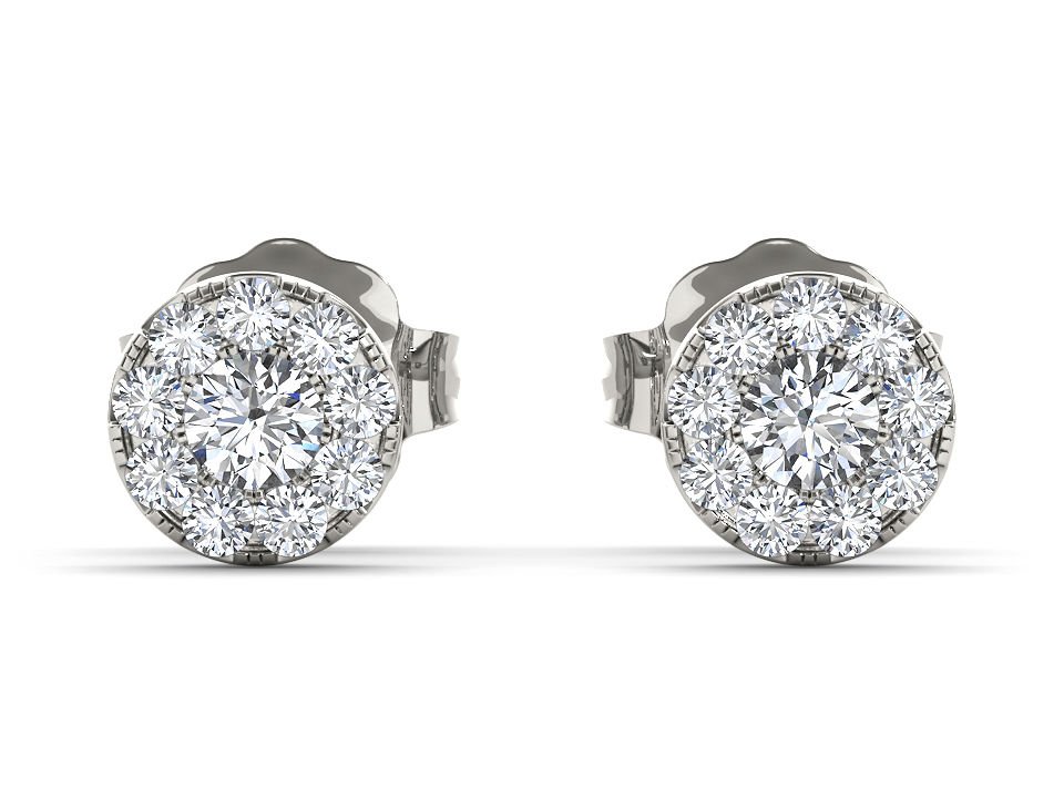 Natural 10k White Gold 0.33 Ct Round Cut Diamond Stud Earrings HI I2 Pushbacks