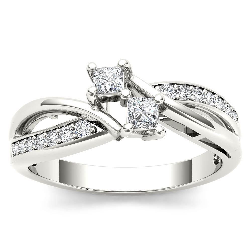 Genuine 10K White Gold 0.33 Ct Brillant Princess Cut Diamond Engagement Ring